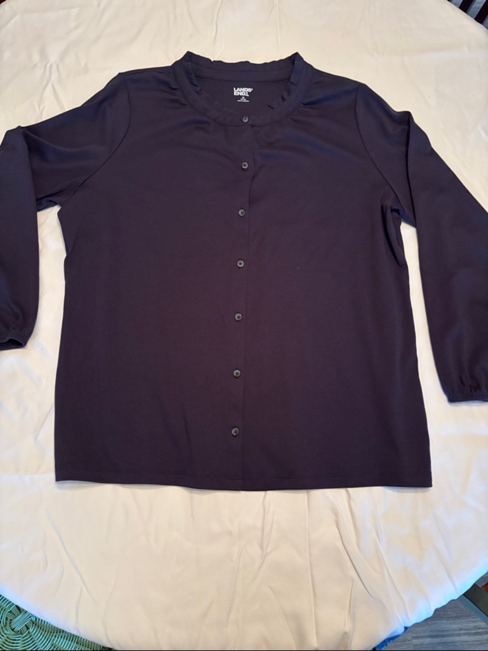 Lands' End Women's Navy Blue Button-Front Long Sleeve Shirt